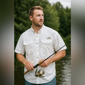 Columbia PFG  Mens White button down SS Sleeve shirt Sz large